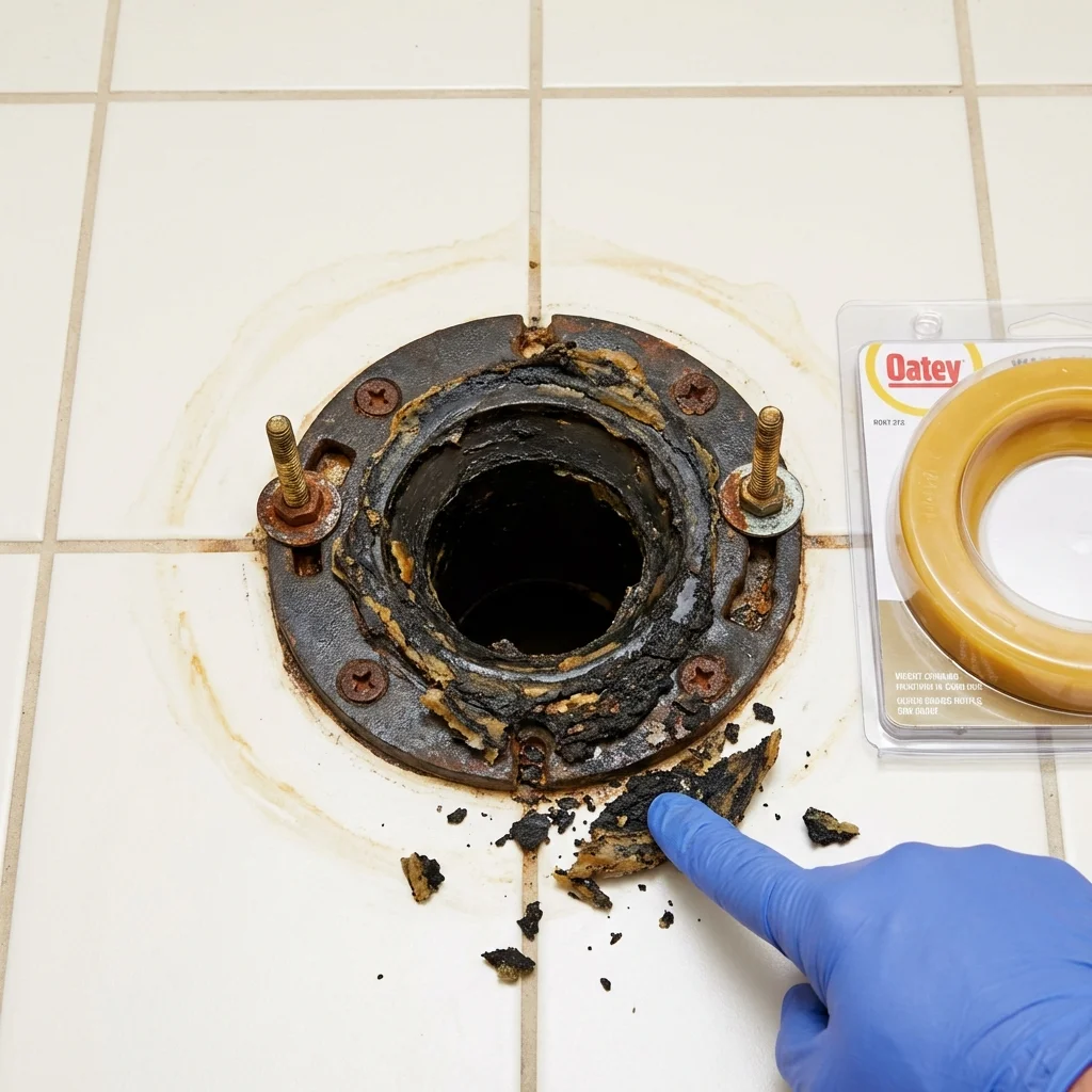 Failed wax ring showing water seepage at the base of a toilet in a Hollidaysburg, PA home