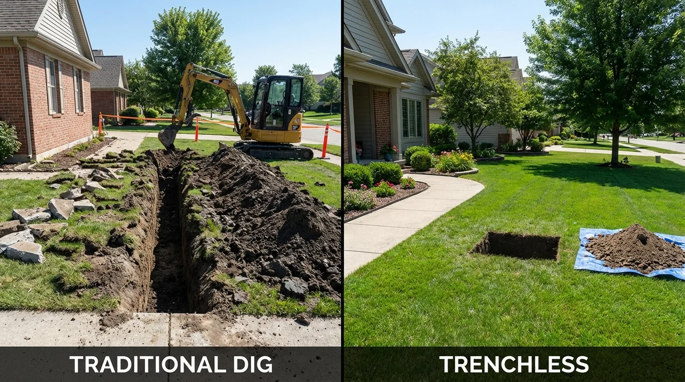 Trenchless sewer repair with minimal yard damage versus traditional excavation in Hollidaysburg, PA